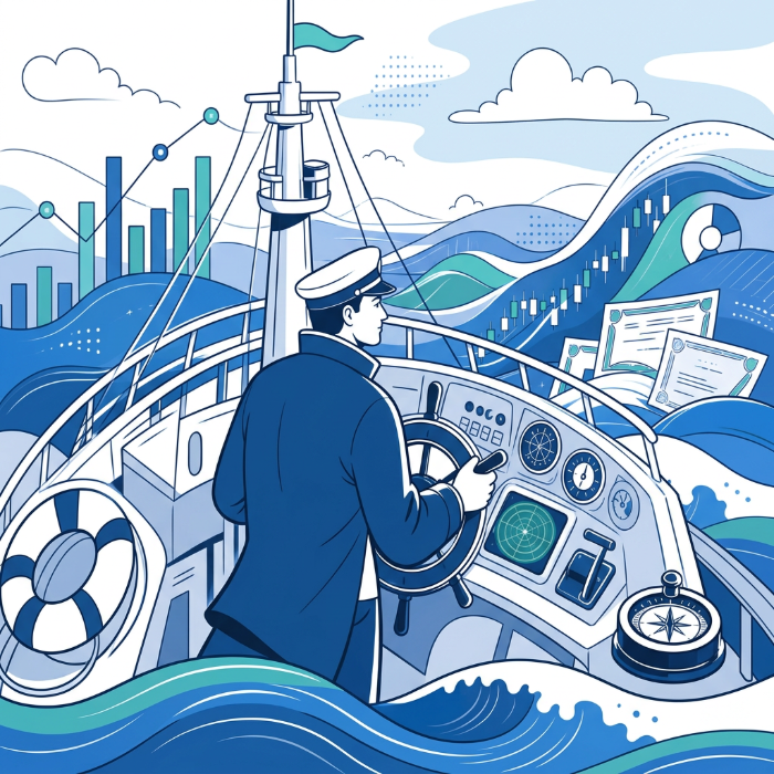 Editorial illustration of a ship navigating changing economic conditions, representing long-term investing through periods of inflation and interest rate uncertainty.